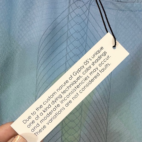 Gypsy 05 Blue Silk Blouse Size S Poncho Cap Sleeve Coverup Sheer Casual Summer - Picture 6 of 9